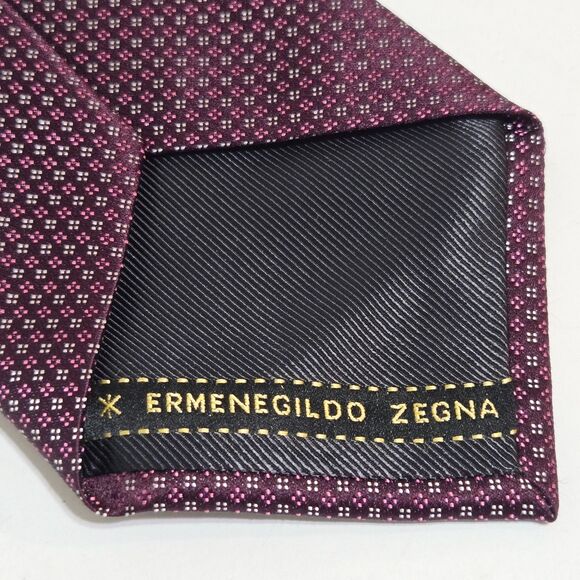 Ermenegildo Zegna Mens Tie Geometric Silk Made Italy Modern Designer burgundy - Picture 3 of 6